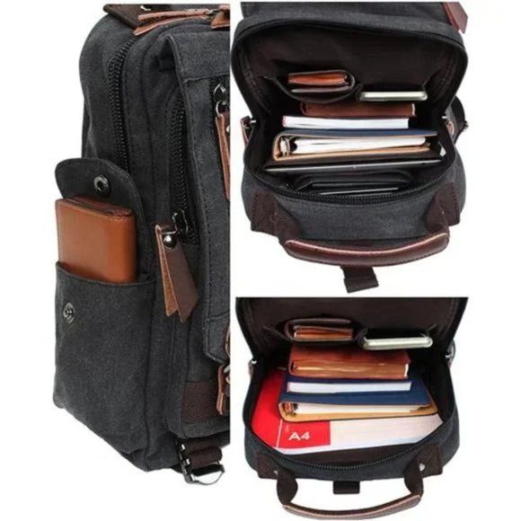 New Canvas Cross Body Messenger Bag Shoulder Sling Backpack Travel Rucksack - Picture 5 of 7